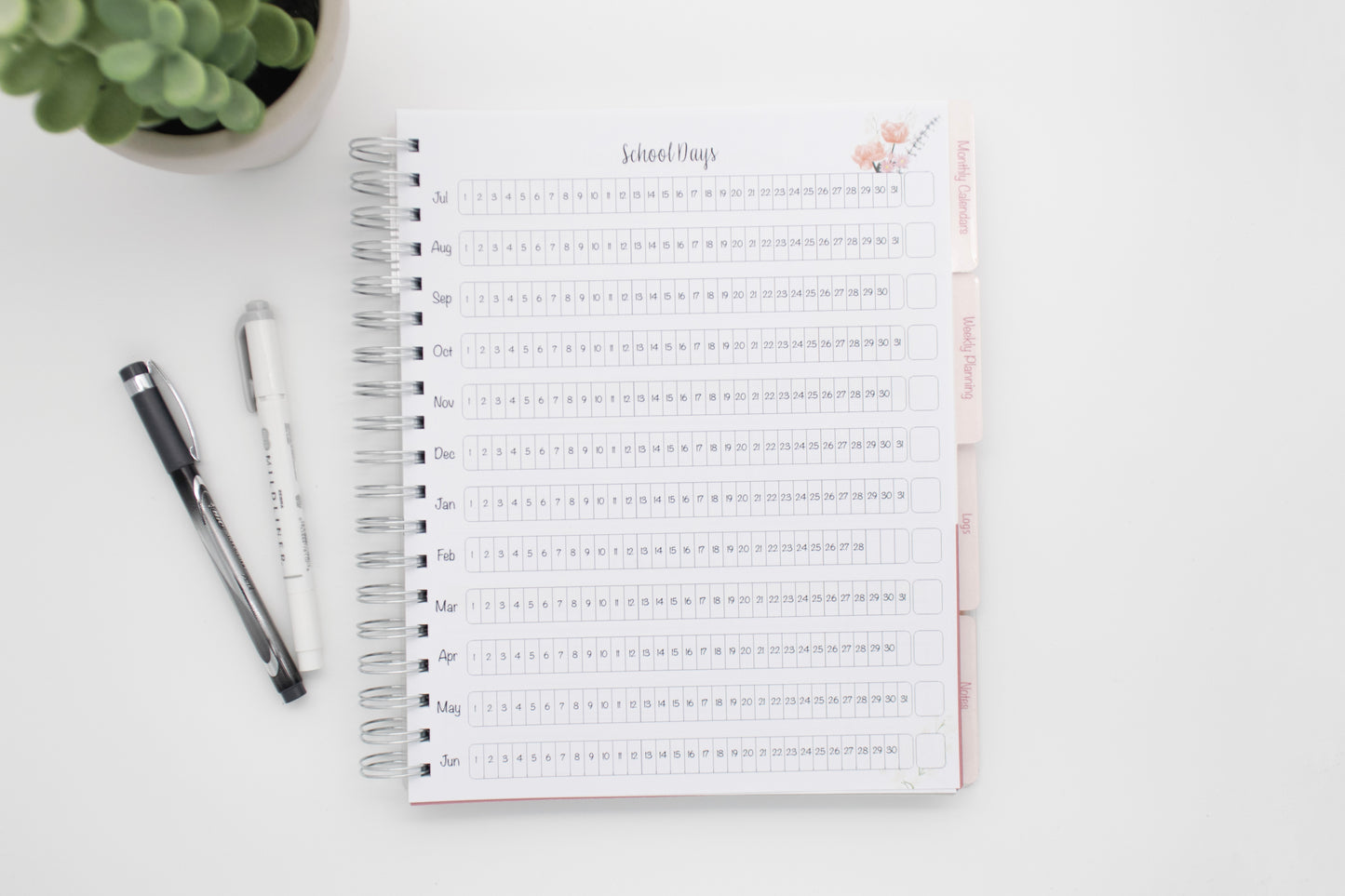 Homeschool Planner, Dark Rose Floral