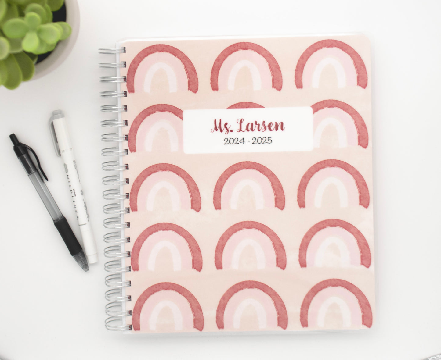 Personalized Teacher Planner, Vintage Rainbow